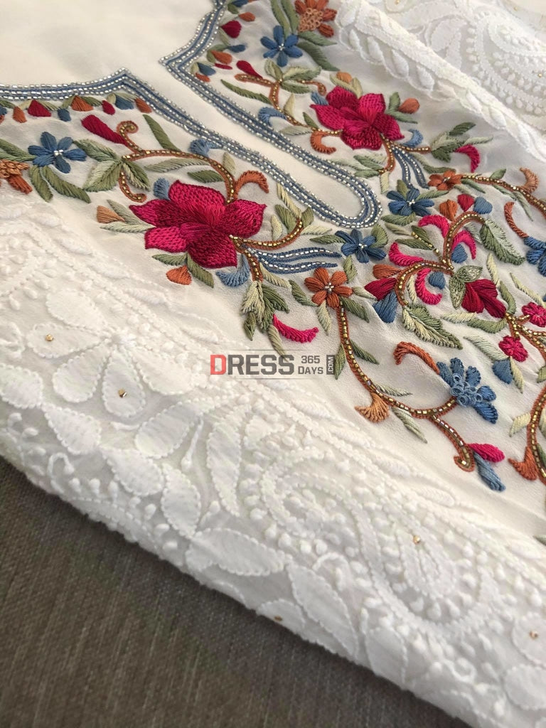 Ivory Chikankari & Kamdani Multicolour Neckline Suit Suits