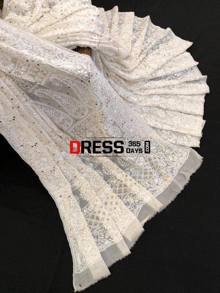 Ivory Chikankari Kamdani Saree