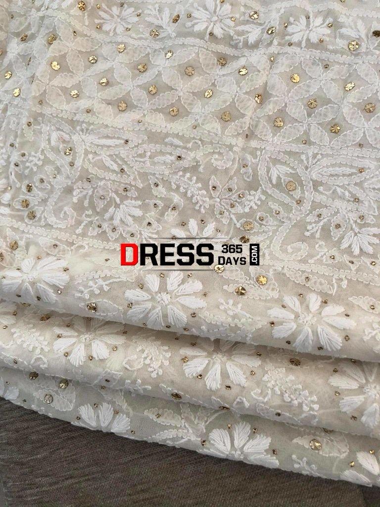 Ivory Chikankari Kamdani Saree