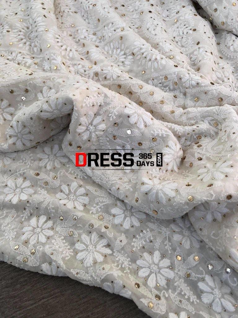 Ivory Chikankari Kamdani Saree