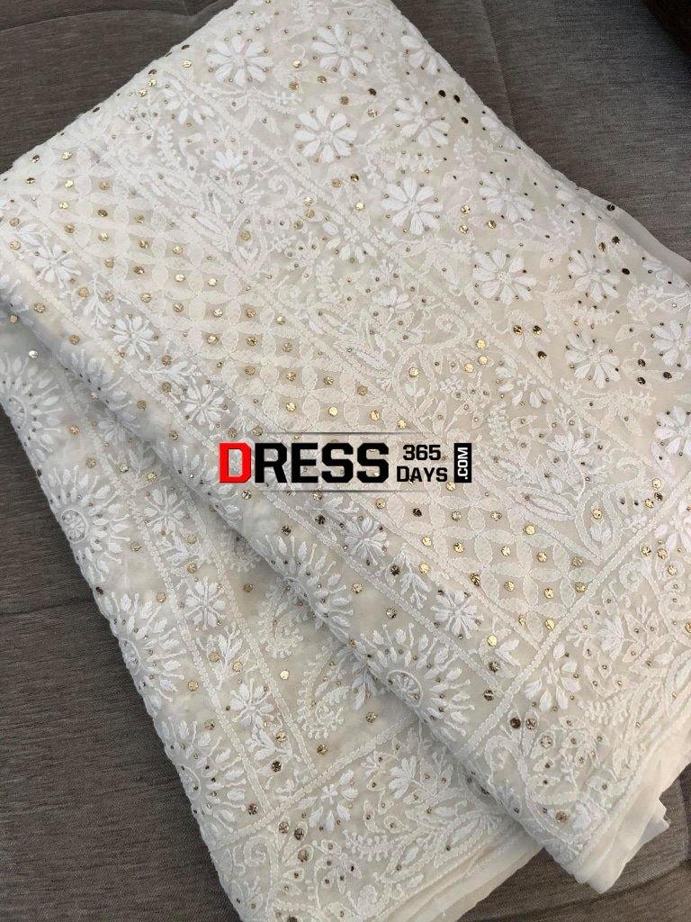 Ivory Chikankari Kamdani Saree