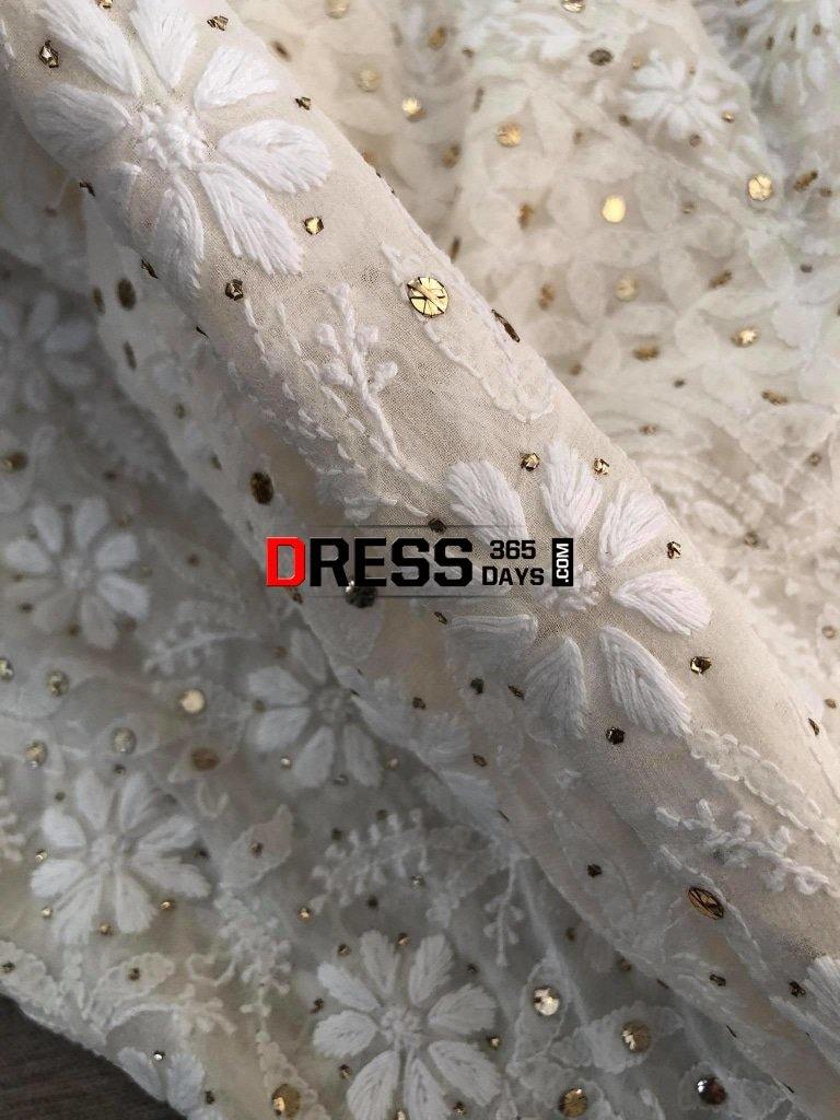 Ivory Chikankari Kamdani Saree