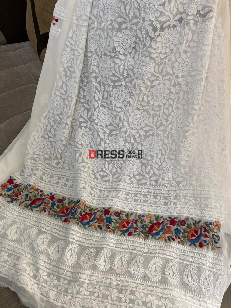 Ivory Chikankari Parsi Gara Daaman Kurta Dupatta Set