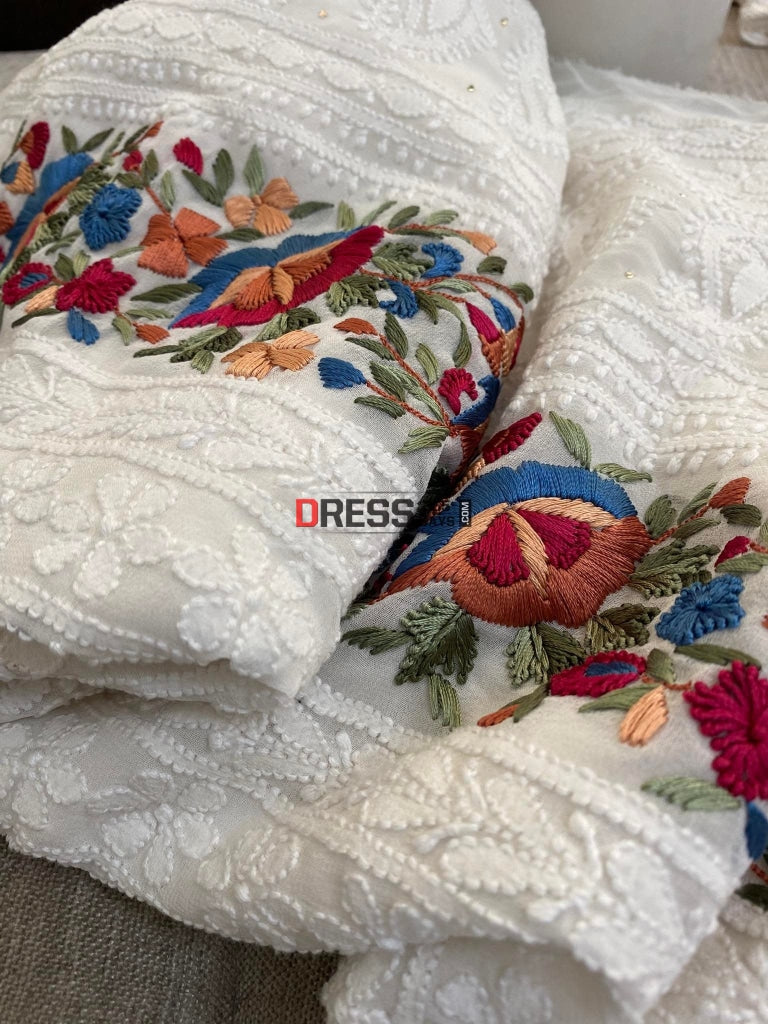 Ivory Chikankari Parsi Gara Daaman Kurta Dupatta Set