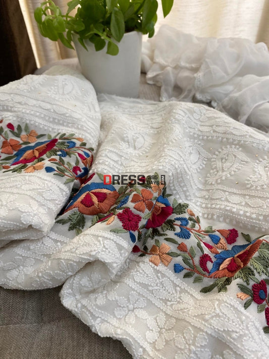 Ivory Chikankari Parsi Gara Daaman Kurta Dupatta Set