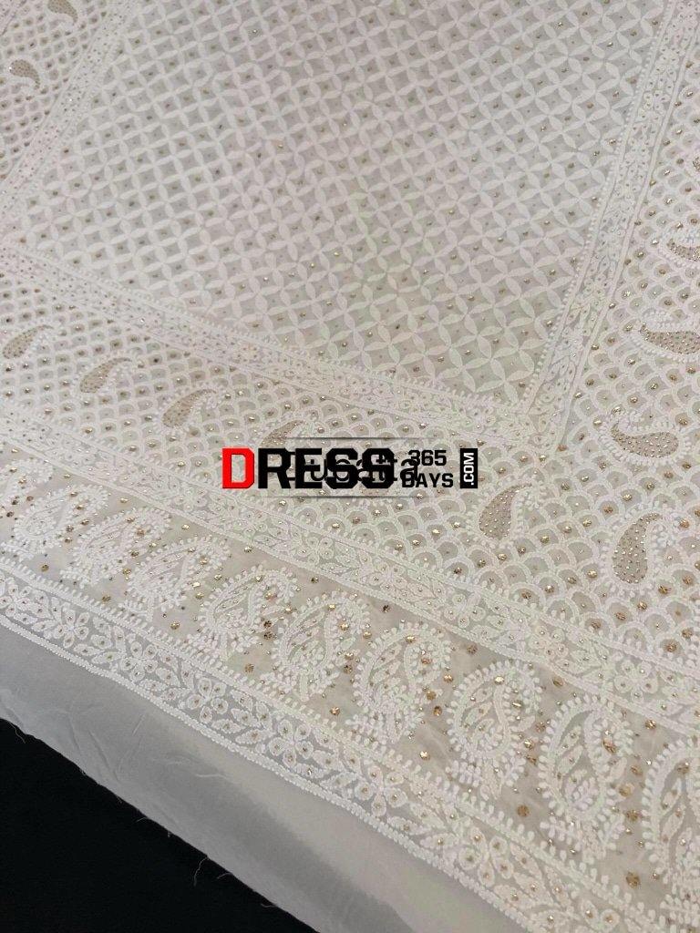 Ivory Chikankari Suit With Fully Embroidered Dupatta And Lower Fabric Suits