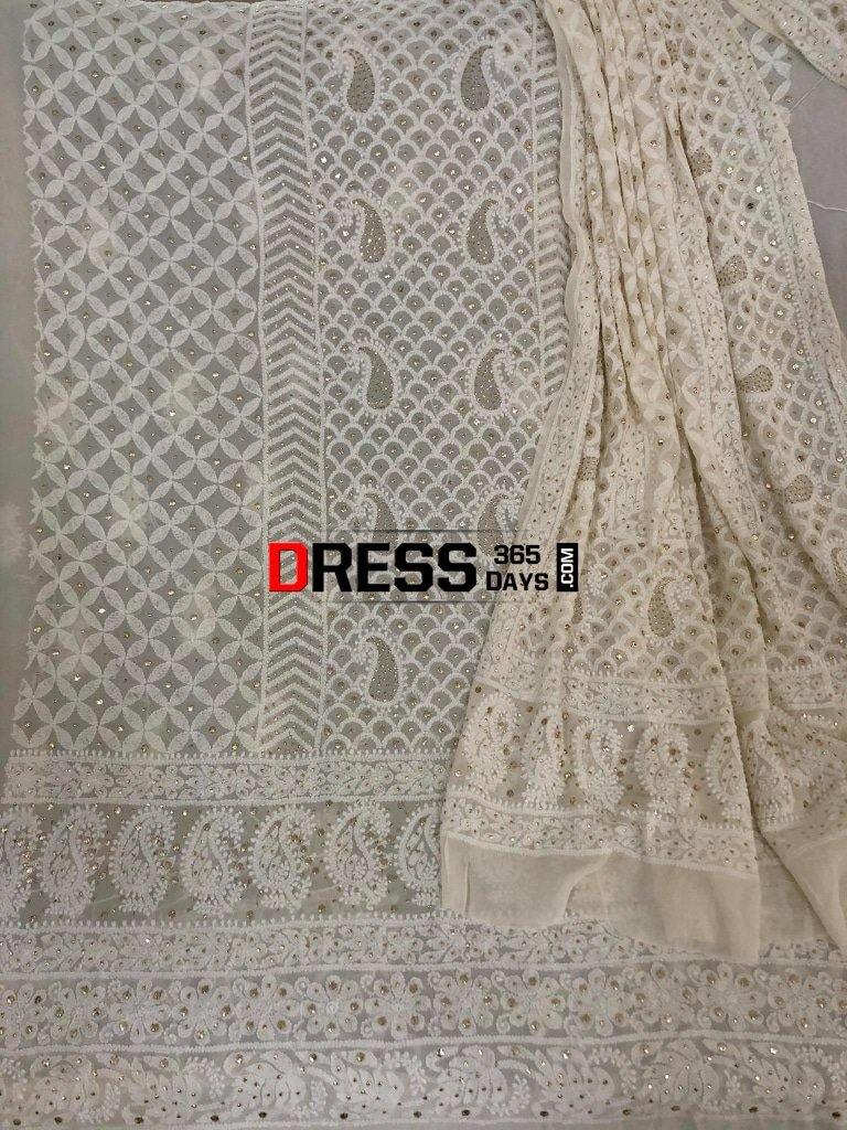 Ivory Chikankari Suit With Fully Embroidered Dupatta And Lower Fabric Suits