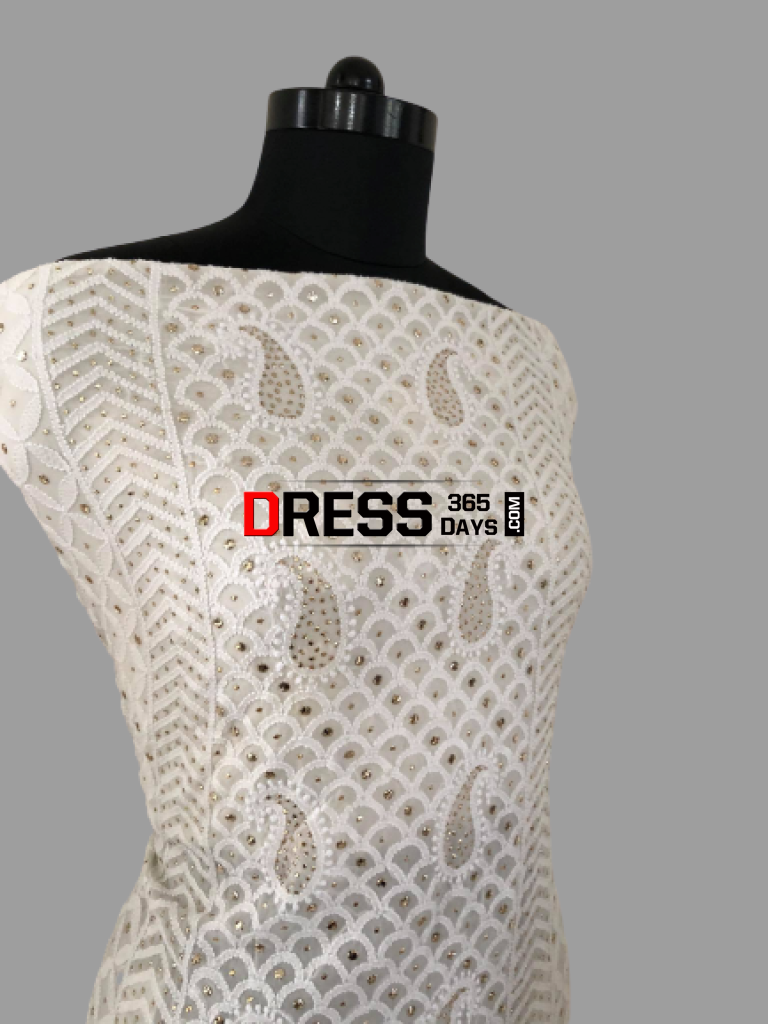 Ivory Chikankari Suit With Fully Embroidered Dupatta And Lower Fabric Suits