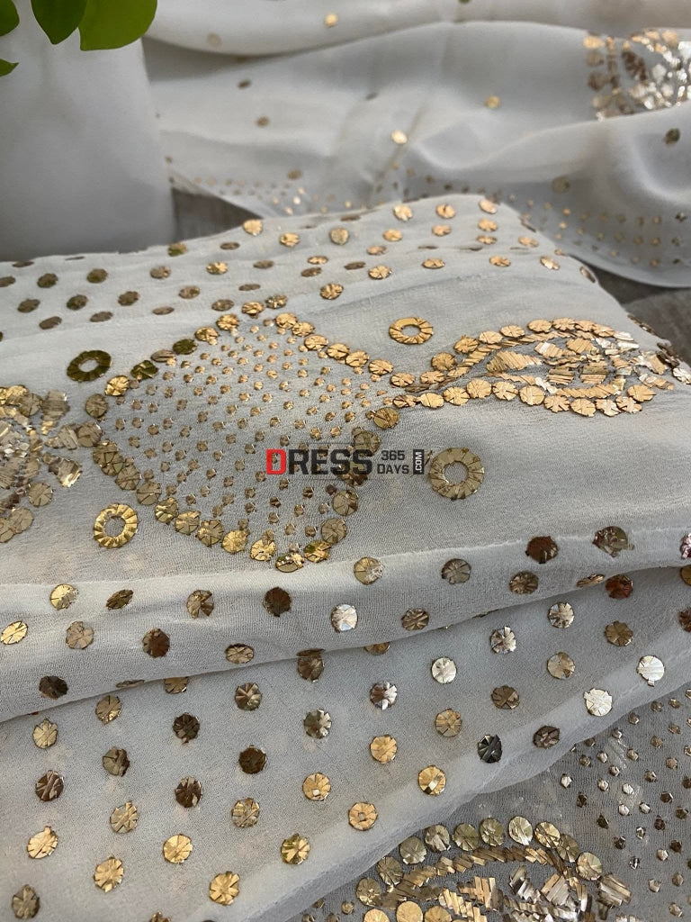Ivory Designer Kamdani Work Anarkali Suit Chikankari