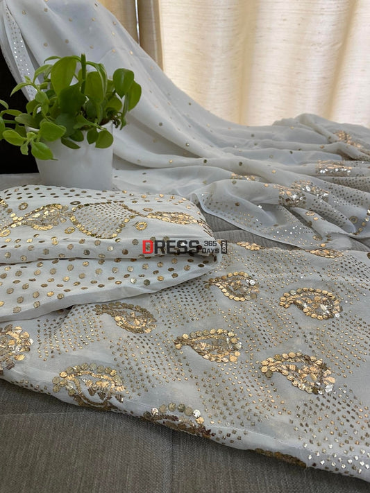 Ivory Designer Kamdani Work Anarkali Suit Chikankari