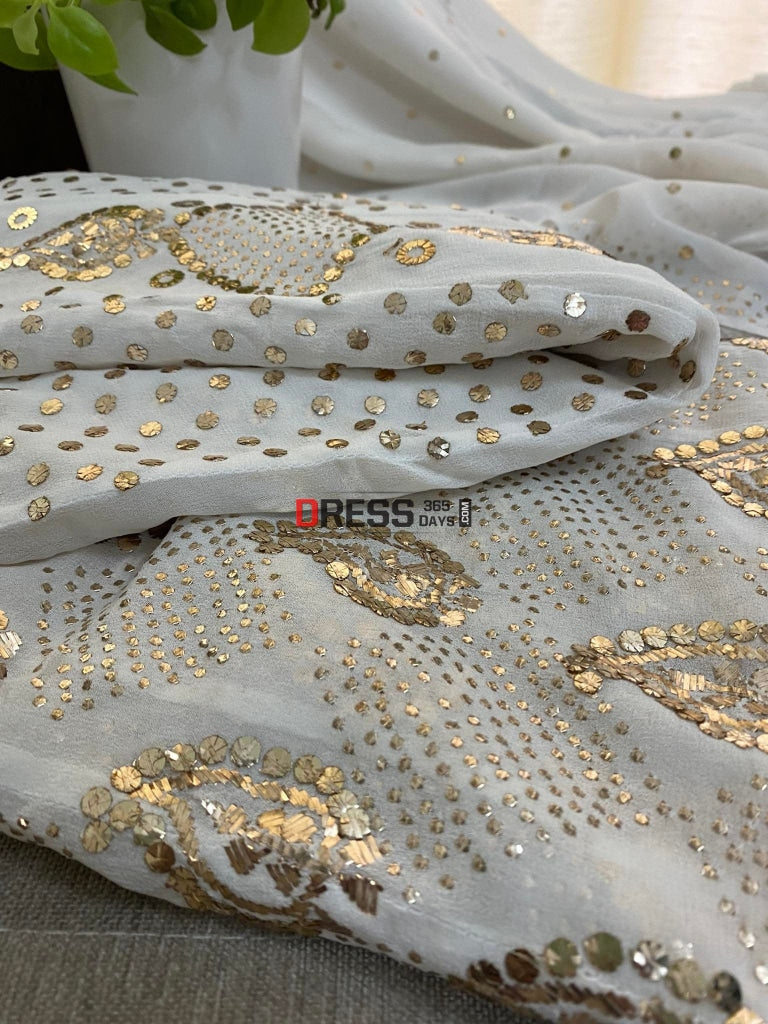Ivory Designer Kamdani Work Anarkali Suit Chikankari