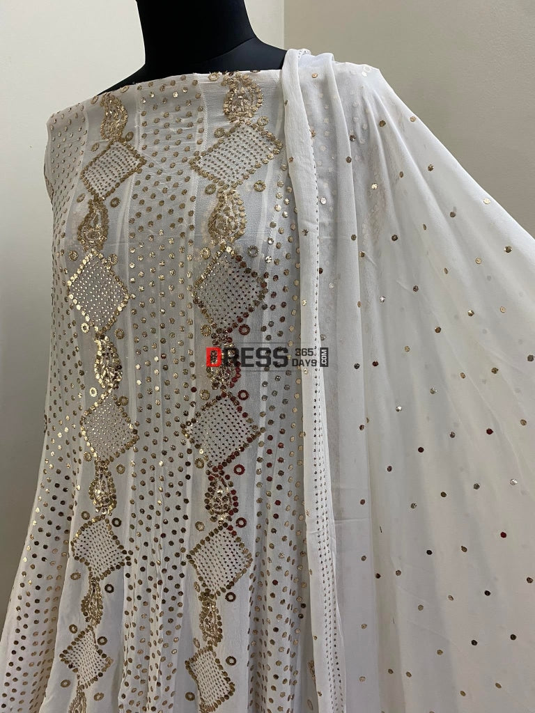 Ivory Designer Kamdani Work Anarkali Suit Chikankari
