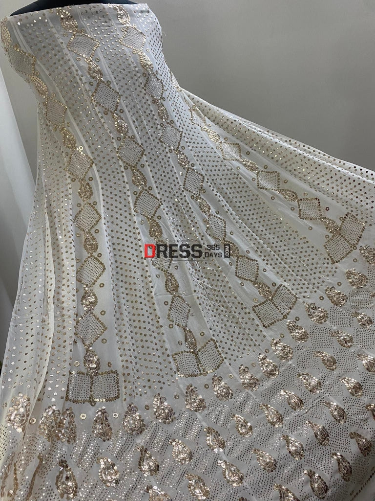 Ivory Designer Kamdani Work Anarkali Suit Chikankari