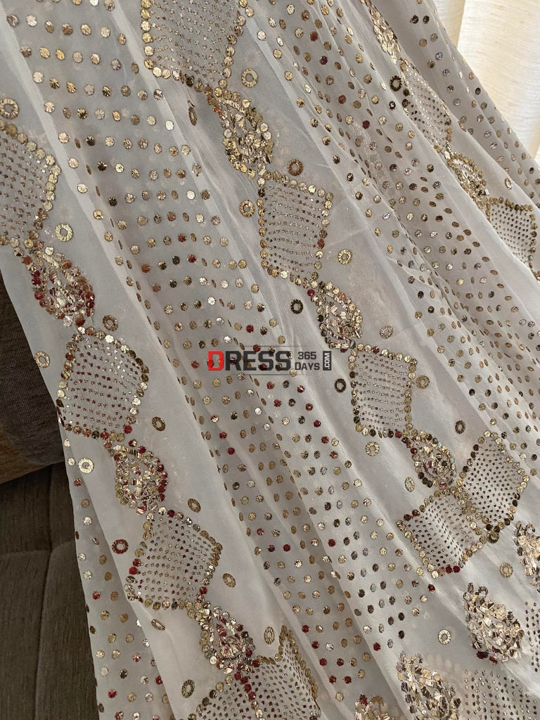 Ivory Designer Kamdani Work Anarkali Suit Chikankari
