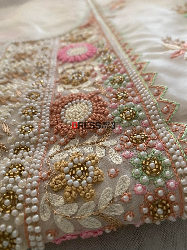 Ivory Exclusive Organza Pearls Chikankari Suit Suits