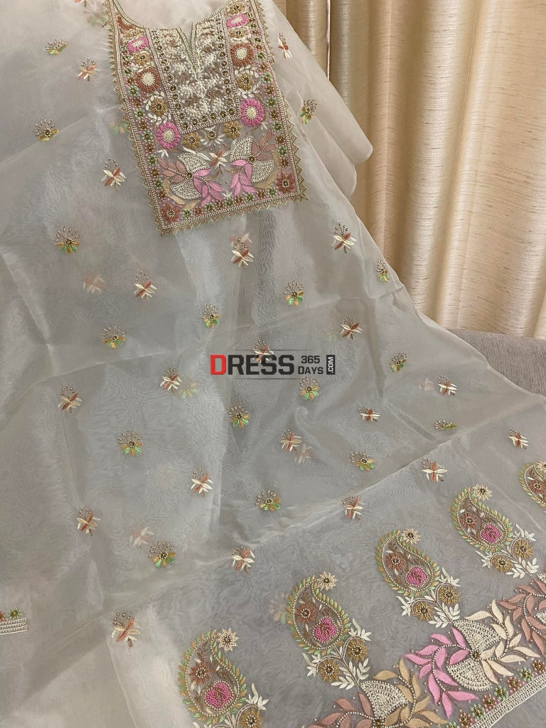 Ivory Exclusive Organza Pearls Chikankari Suit Suits