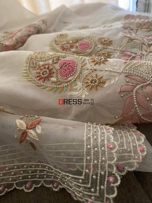 Ivory Exclusive Organza Pearls Chikankari Suit Suits