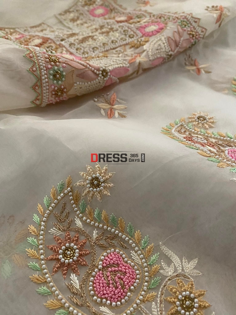 Ivory Exclusive Organza Pearls Chikankari Suit Suits