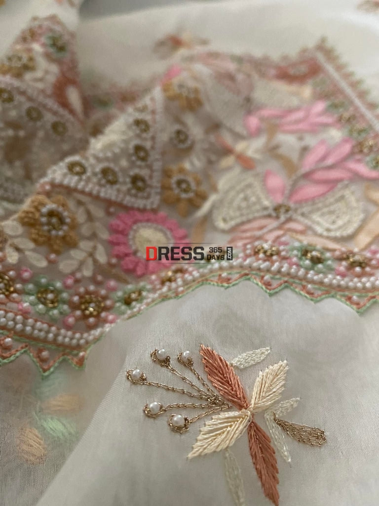 Ivory Exclusive Organza Pearls Chikankari Suit Suits