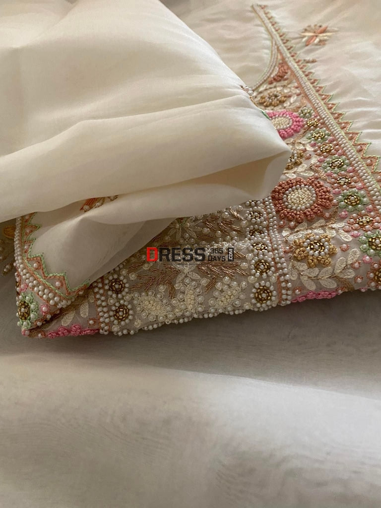 Ivory Exclusive Organza Pearls Chikankari Suit Suits