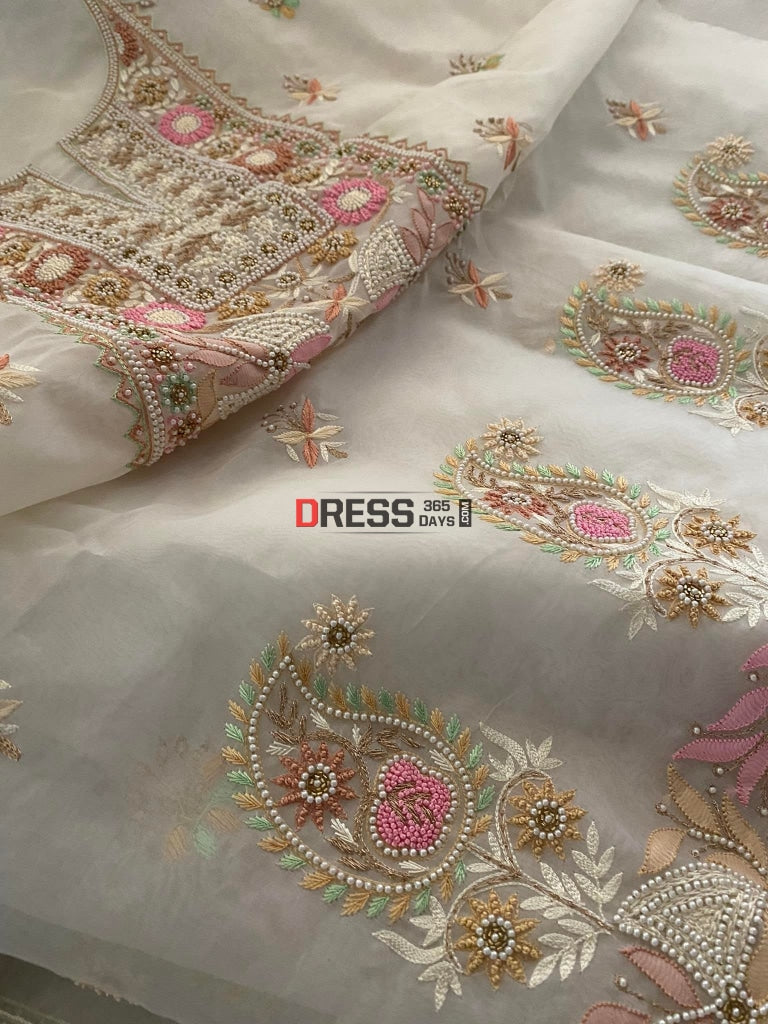 Ivory Exclusive Organza Pearls Chikankari Suit Suits