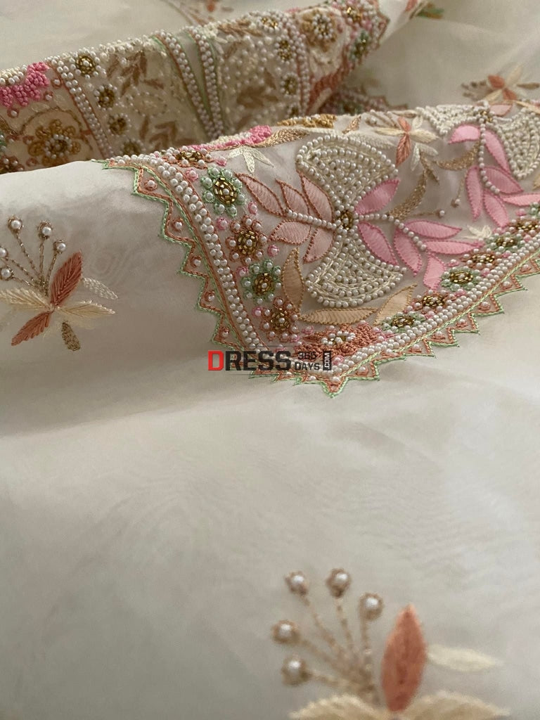 Ivory Exclusive Organza Pearls Chikankari Suit Suits