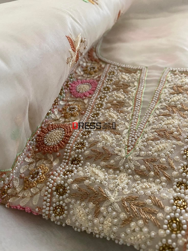 Ivory Exclusive Organza Pearls Chikankari Suit Suits