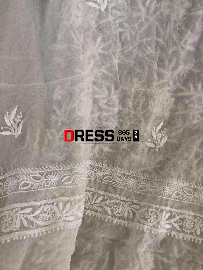 Ivory Fine Chikankari Front Back Embroidered Suit Suits