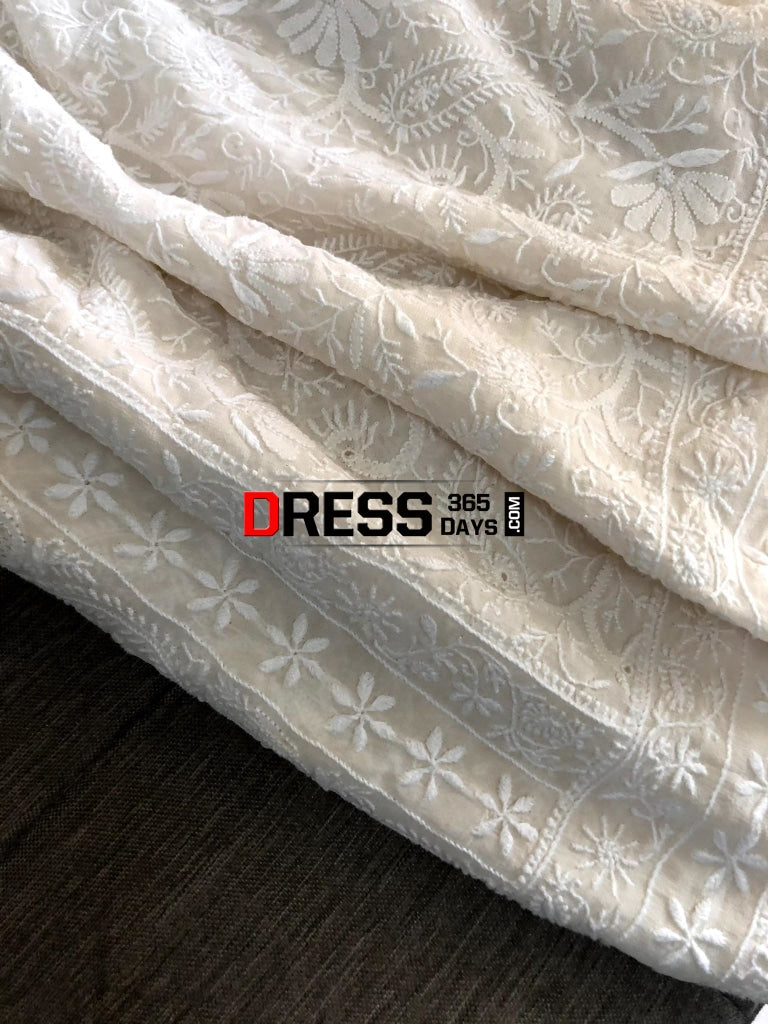 Ivory Fine Chikankari & Jaali Work Saree