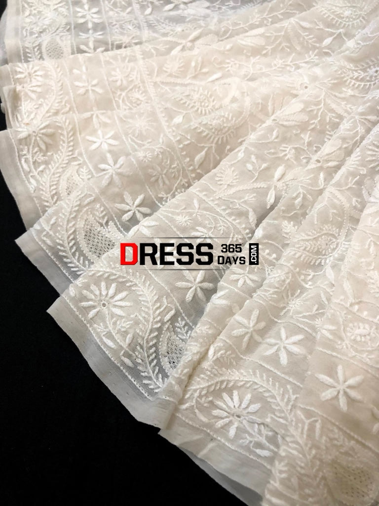 Ivory Fine Chikankari & Jaali Work Saree