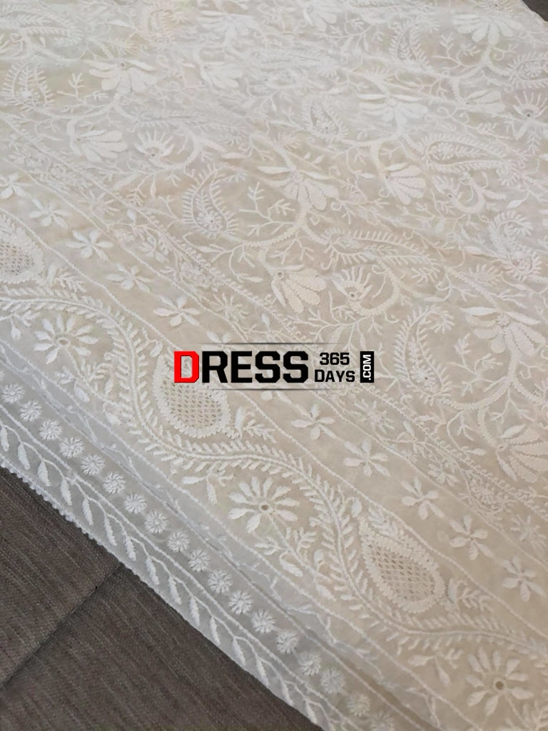 Ivory Fine Chikankari & Jaali Work Saree
