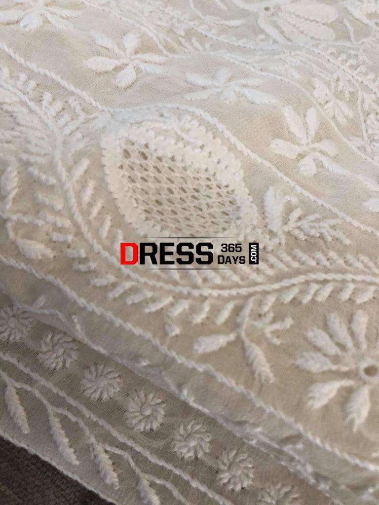 Ivory Fine Chikankari & Jaali Work Saree