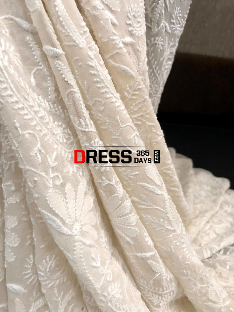 Ivory Fine Chikankari & Jaali Work Saree