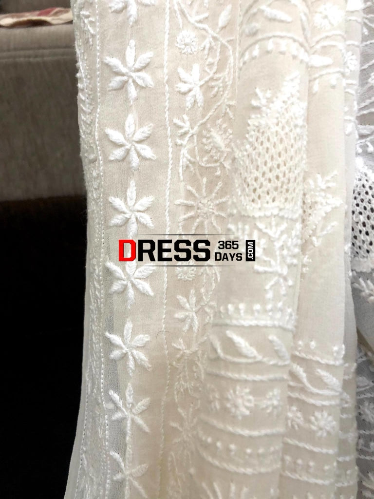 Ivory Fine Chikankari & Jaali Work Saree