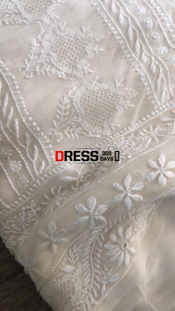 Ivory Fine Chikankari & Jaali Work Saree