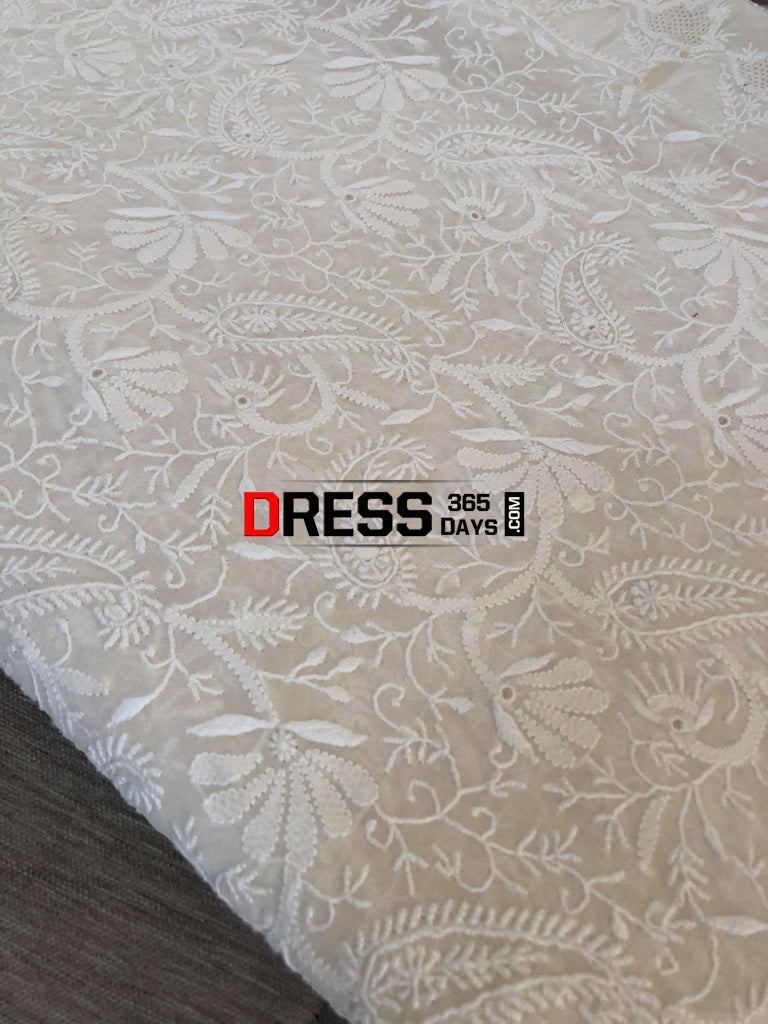Ivory Fine Chikankari & Jaali Work Saree