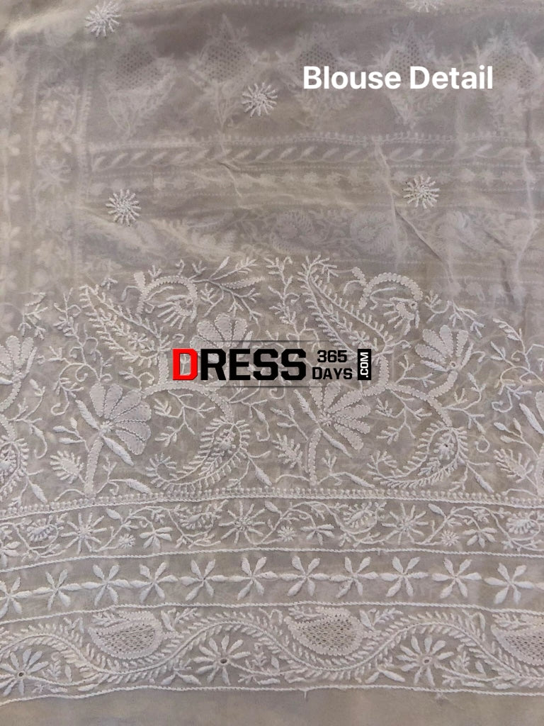 Ivory Fine Chikankari & Jaali Work Saree