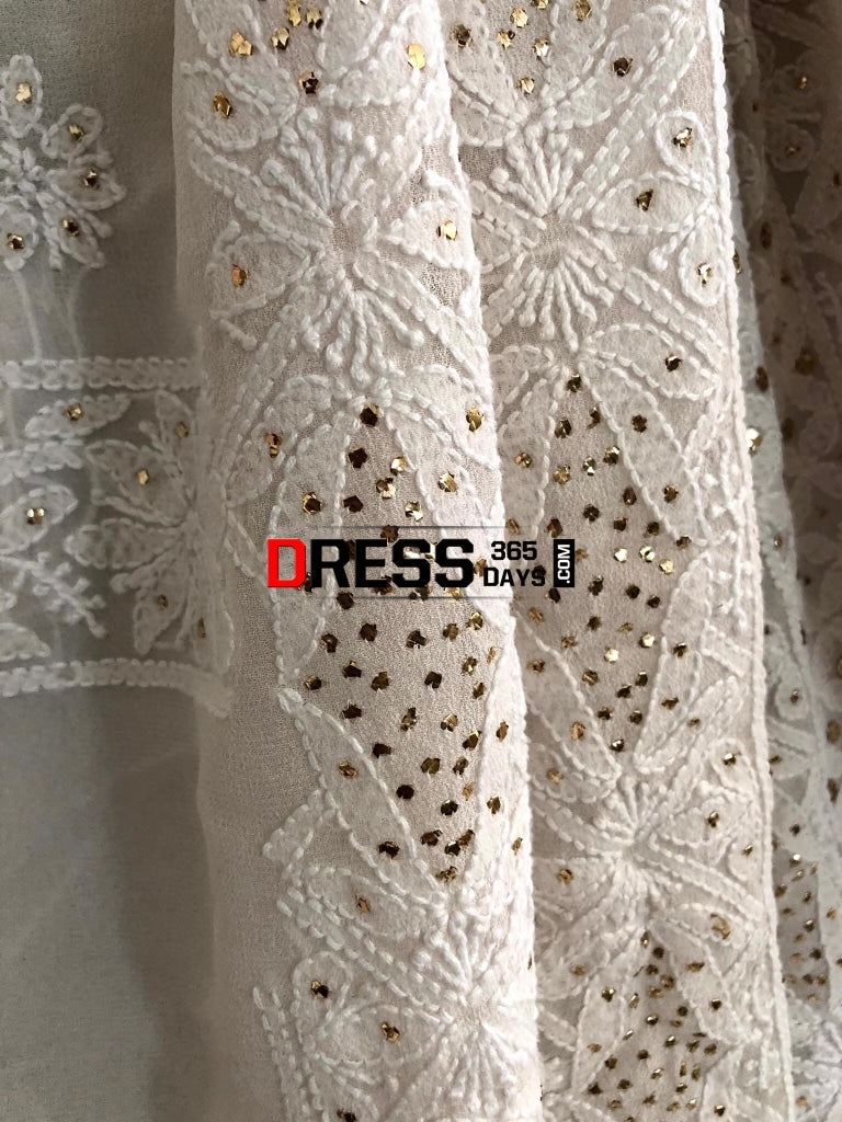 Ivory Front & Back Chikankari Kamdani Suit Suits