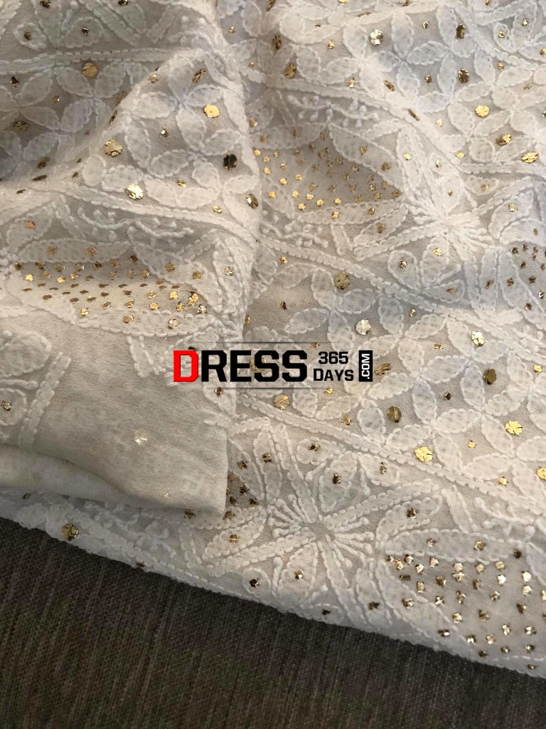 Ivory Front & Back Chikankari Kamdani Suit Suits