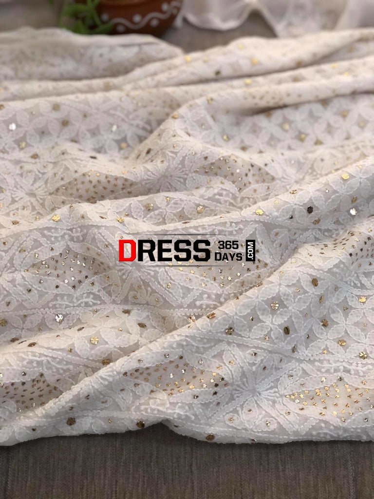 Ivory Front & Back Chikankari Kamdani Suit Suits