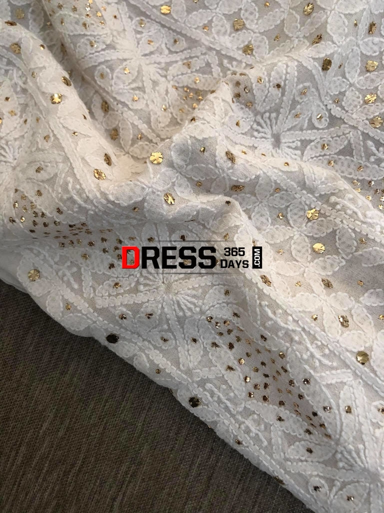 Ivory Front & Back Chikankari Kamdani Suit Suits