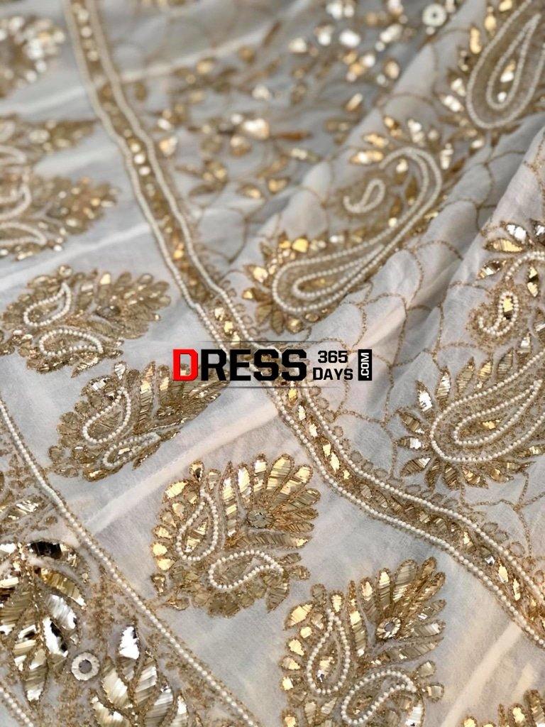 Ivory Golden Kamdani And Pearl Anarkali Suit