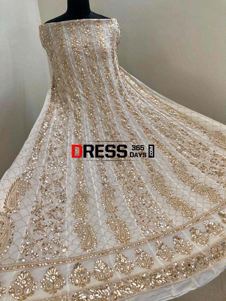 Ivory Golden Kamdani And Pearl Anarkali Suit