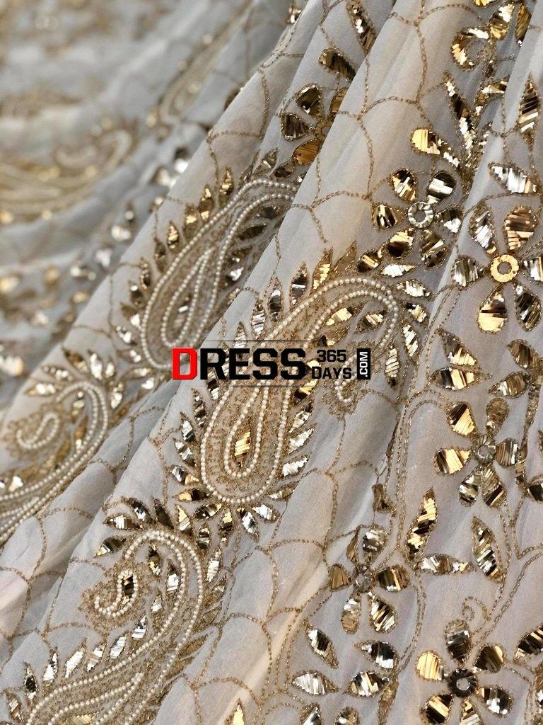 Ivory Golden Kamdani And Pearl Anarkali Suit