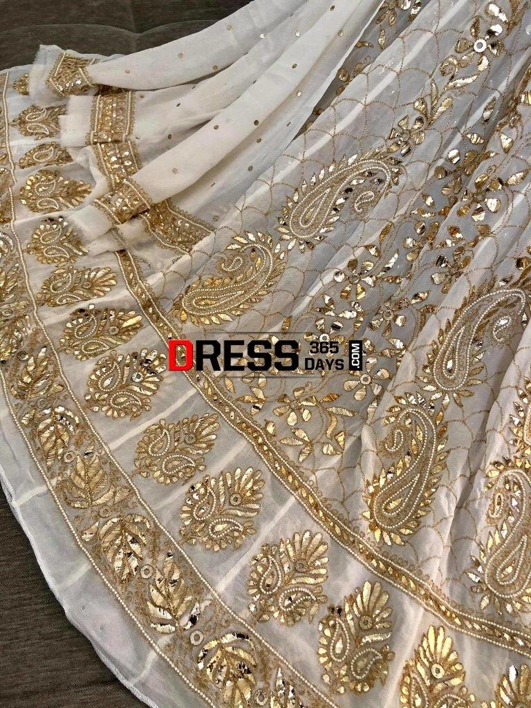 Ivory Golden Kamdani And Pearl Anarkali Suit