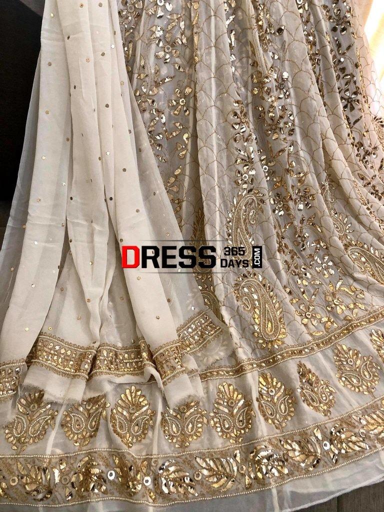Ivory Golden Kamdani And Pearl Anarkali Suit