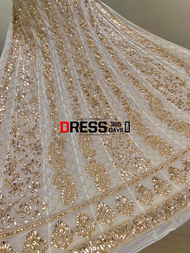 Ivory Golden Kamdani And Pearl Anarkali Suit