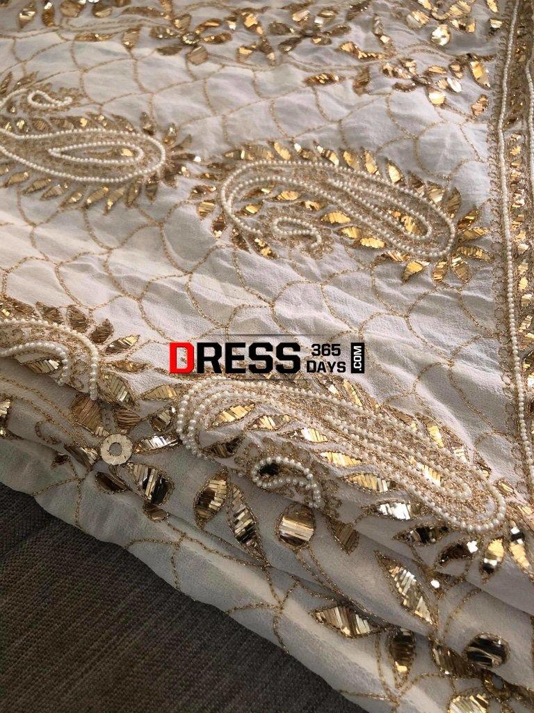 Ivory Golden Kamdani And Pearl Anarkali Suit