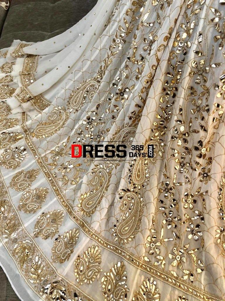 Ivory Golden Kamdani And Pearl Anarkali Suit