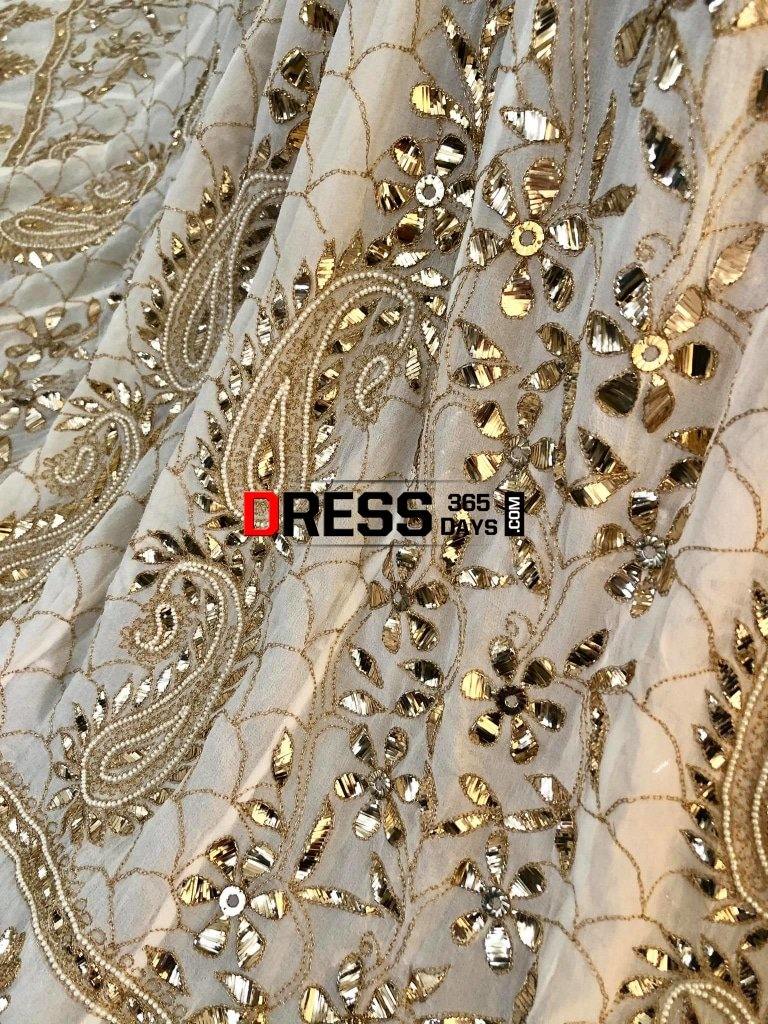 Ivory Golden Kamdani And Pearl Anarkali Suit